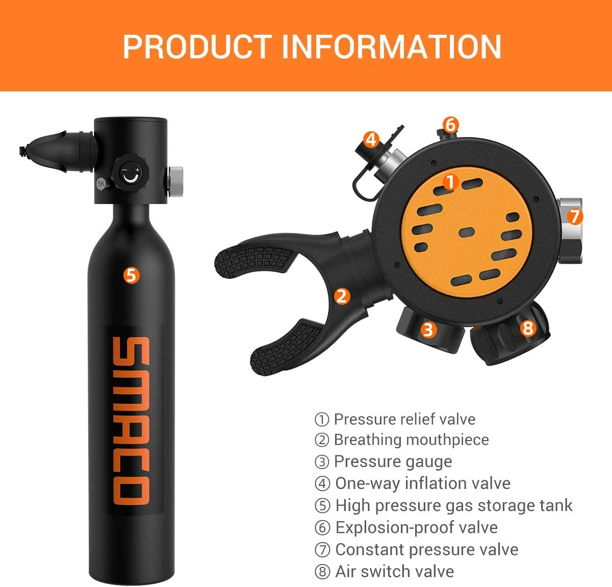 SMACO MINI SCUBA TANK DIVING GEAR FOR DIVER SCUBA DIVING TANK OXYGEN CYLINDER