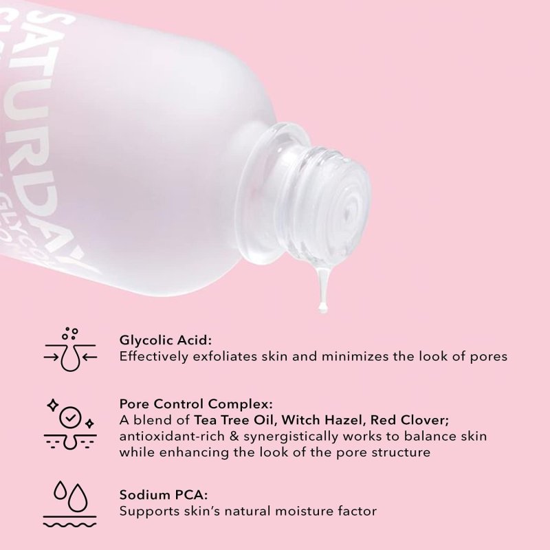SATURDAY SKIN PORE CLARIFYING TONER 10% GLYCOLIC ACID&AHA DEEP CLEANSING ASTRINGENT FACIAL TONER - 4.22 FL OZ