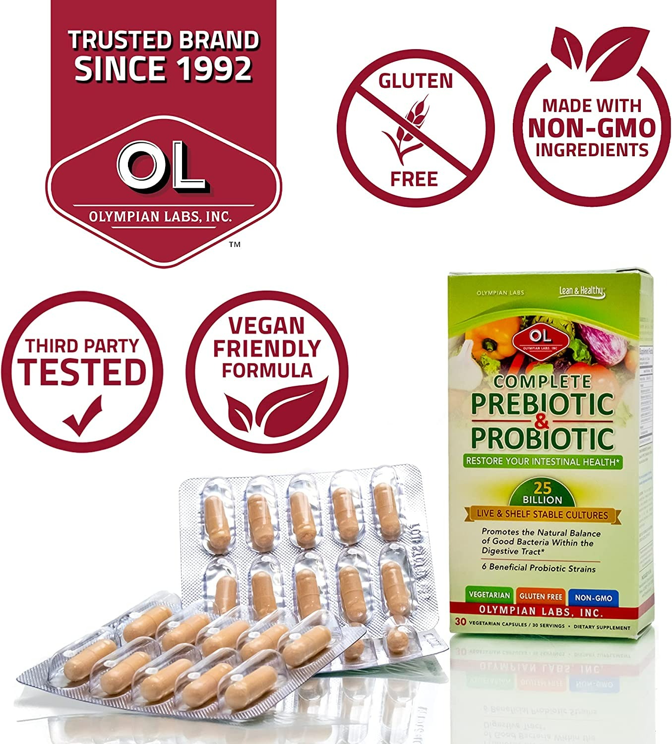 OLYMPIAN LABS COMPLETE PREBIOTIC AND PROBIOTIC SUPPLEMENT - 30 ADET