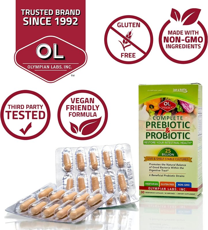 OLYMPIAN LABS COMPLETE PREBIOTIC AND PROBIOTIC SUPPLEMENT - 30 ADET