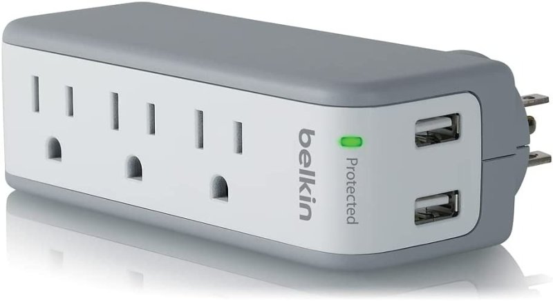 BELKIN WALL MOUNT SURGE PROTECTOR W/ 3 AC MULTI OUTLETS & 2 USB PORTS