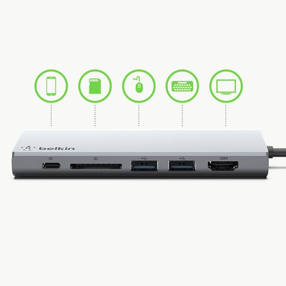 BELKIN USB-C HUB, 5-IN-1 MULTIPORT DOCKING STATION