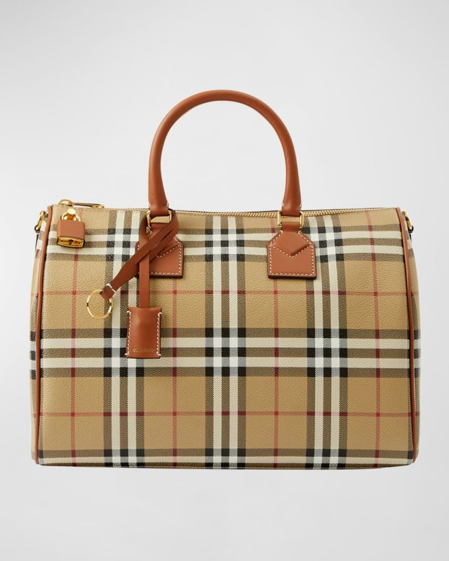 BURBERRY CHECK BOWLING SHOULDER BAG -  LARGE