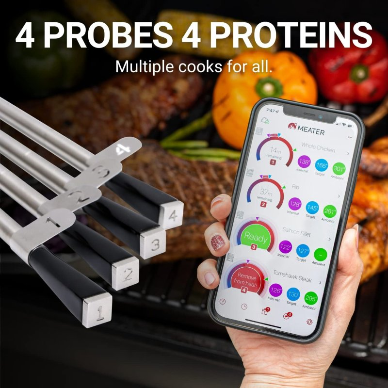 MEATER BLOCK - 4-PROBE PREMIUM SMART MEAT THERMOMETER - BLUETOOTH TO WIFI RANGE EXTENSION