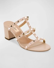 VALENTINO ROCKSTUD CAGED 60MM SLIDE SANDALS
