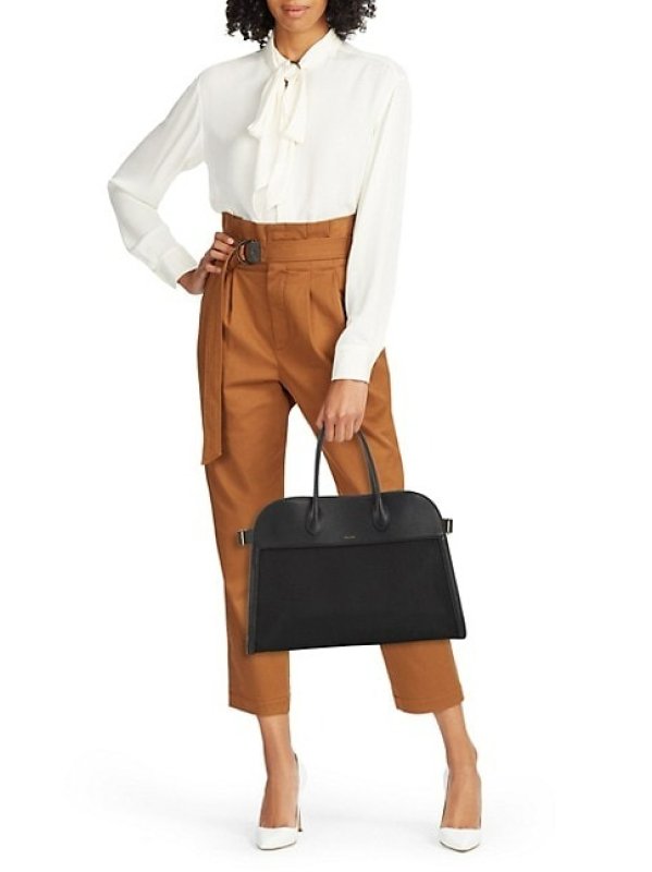 THE ROW SOFT MARGAUX 15 CANVAS & LEATHER SATCHEL