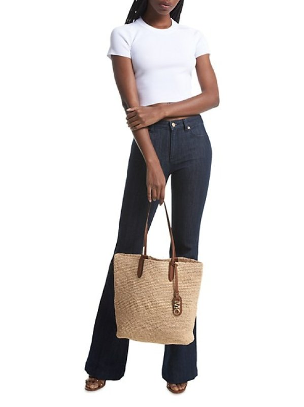 MICHAEL KORS LARGE ELIZA RAFFIA TOTE BAG