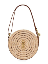 SAINT LAURENT ROUND BAG IN RAFFIA AND VEGETABLE-TANNED LEATHER