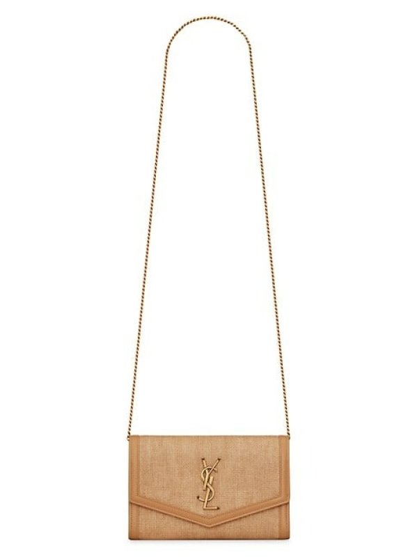 SAINT LAURENT UPTOWN CHAIN WALLET IN MICRO RAFFIA