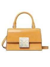 TORY BURCH MINI BON BON PATENT LEATHER TOP-HANDLE BAG - LIGHT MANGO