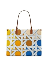 TORY BURCH ELLA CANVAS BASKETWEAVE TOTE BAG