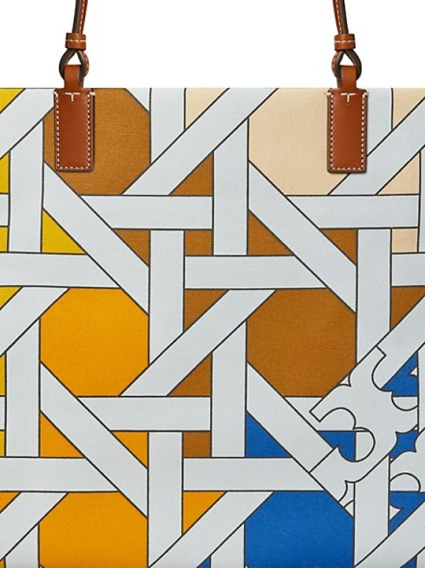 TORY BURCH ELLA CANVAS BASKETWEAVE TOTE BAG