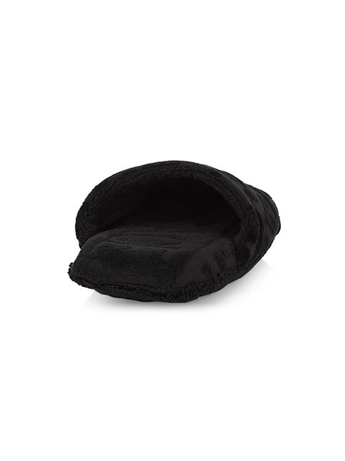 VERSACE TERRY JACQUARD LOGO ON REPEAT SLIPPERS - BLACK