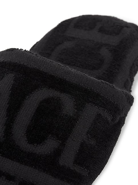 VERSACE TERRY JACQUARD LOGO ON REPEAT SLIPPERS - BLACK