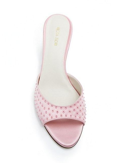 PROTA FIORI PLUMERIA 75MM SUSTAINABLE SILK CRYSTAL-EMBELLISHED MULES