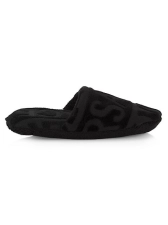 VERSACE TERRY JACQUARD LOGO ON REPEAT SLIPPERS - BLACK