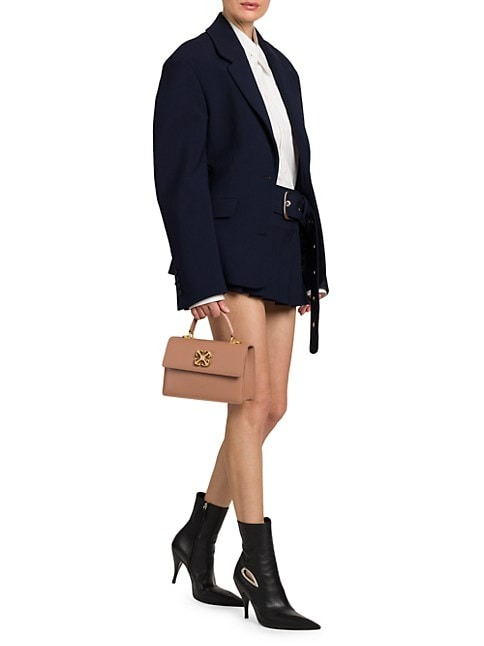 OFF-WHITE JITNEY LEATHER TOP HANDLE BAG - KAHVERENGI