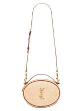 SAINT LAURENT CAMERA BAG IN RAFFIA AND VEGETABLE-TANNED LEATHER