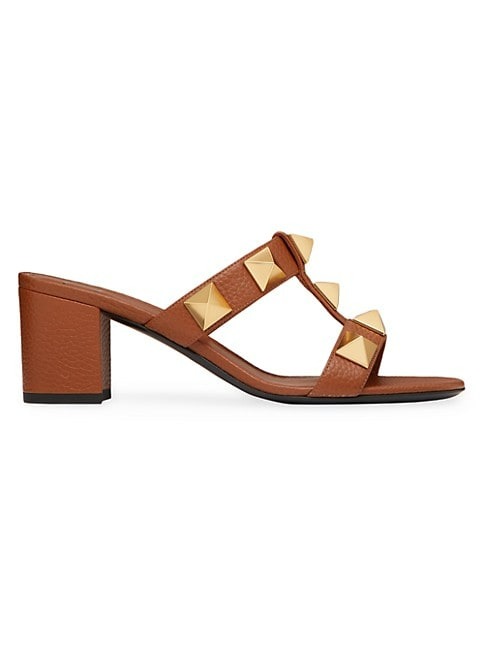 VALENTINO GARAVANI ROMAN STUD SLIDE SANDALS IN GRAINY CALFSKIN