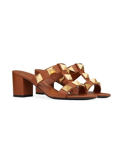VALENTINO GARAVANI ROMAN STUD SLIDE SANDALS IN GRAINY CALFSKIN