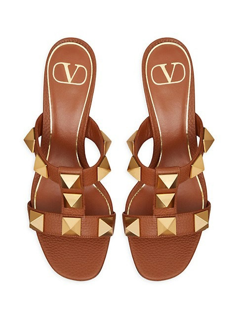 VALENTINO GARAVANI ROMAN STUD SLIDE SANDALS IN GRAINY CALFSKIN