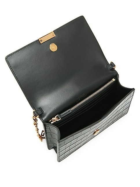 VERSACE GRECA CROCODILE-EMBOSSED LEATHER WALLET-ON-CHAIN