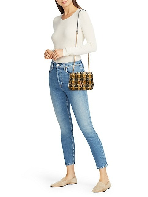 VERSACE MINI VIRTUS TWEED SHOULDER BAG