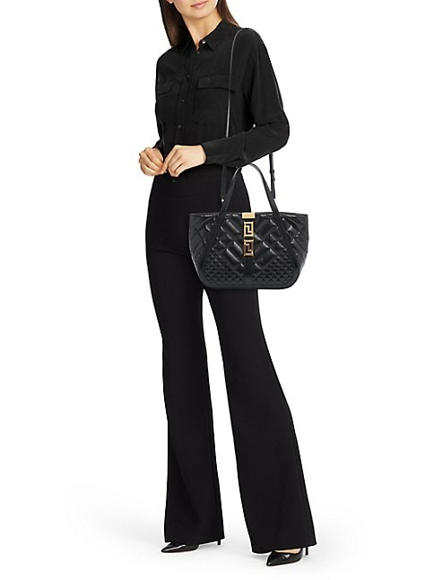 VERSACE MINI GRECA QUILTED LEATHER TOTE BAG