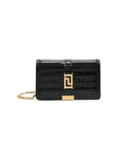 VERSACE GRECA CROCODILE-EMBOSSED LEATHER WALLET-ON-CHAIN