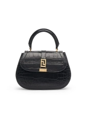 VERSACE MEDIUM CROCODILE-EMBOSSED LEATHER TOP-HANDLE BAG