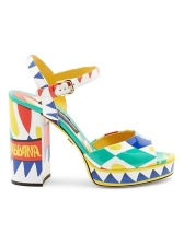 DOLCE&GABBANA 85MM CARRETTO MULTI GEOMETRIC PATTERNED PLATFORM SANDALS