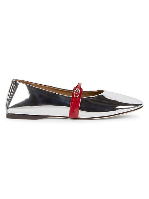 JACQUEMUS LES BALLERINES RONDES LEATHER FLATS - SILVER