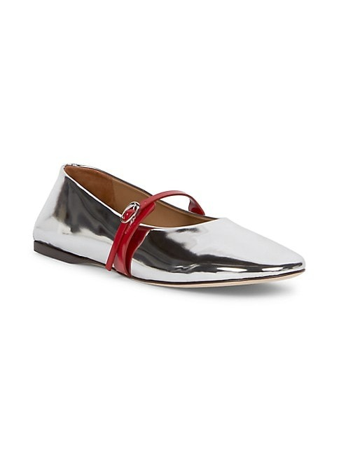 JACQUEMUS LES BALLERINES RONDES LEATHER FLATS - SILVER