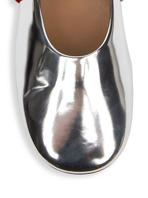 JACQUEMUS LES BALLERINES RONDES LEATHER FLATS - SILVER
