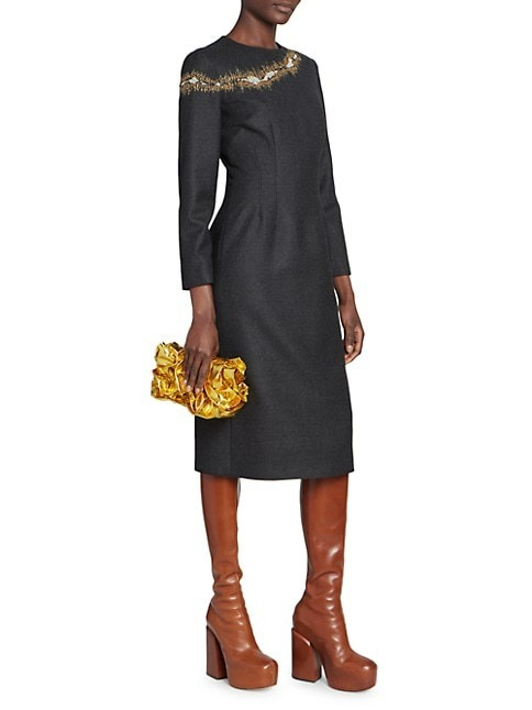 DRIES VAN NOTEN CRINKLED METALLIC LEATHER CLUTCH