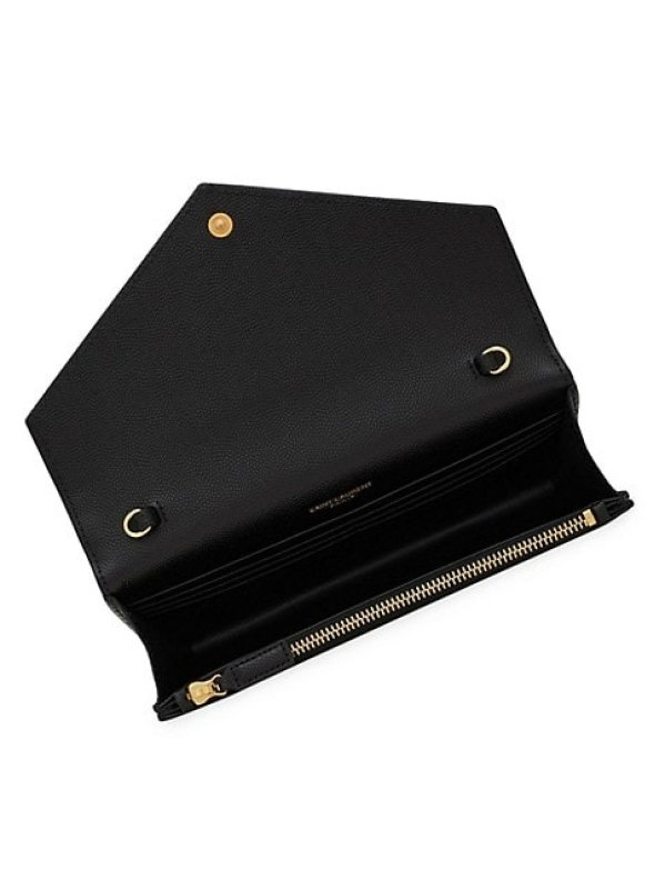 SAINT LAURENT CASSANDRE MATELASSé ENVELOPE CHAIN WALLET IN GRAIN DE POUDRE EMBOSSED LEATHER