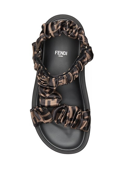 FENDI FF MONOGRAM SATIN RUCHED SANDALS