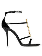 SAINT LAURENT CASSANDRA SANDALS IN PATENT LEATHER WITH GOLD-TONE MONOGRAM