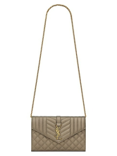 SAINT LAURENT ENVELOPE CHAIN WALLET IN MIX MATELASS METALLIC GRAIN DE POUDRE EMBOSSED LEATHER