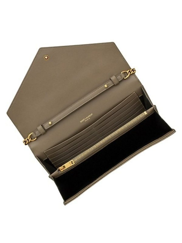 SAINT LAURENT ENVELOPE CHAIN WALLET IN MIX MATELASS METALLIC GRAIN DE POUDRE EMBOSSED LEATHER