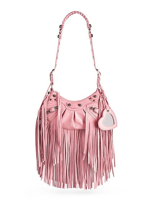 BALENCIAGA LE CAGOLE XS SHOULDER BAG WITH FRINGES