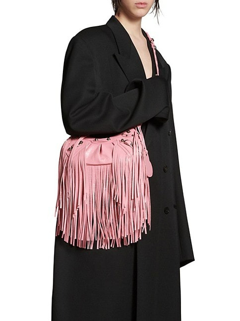 BALENCIAGA LE CAGOLE XS SHOULDER BAG WITH FRINGES