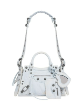 BALENCIAGA NEO CAGOLE XS TOP HANDLE HANDBAG DENIM WITH RHINESTONES