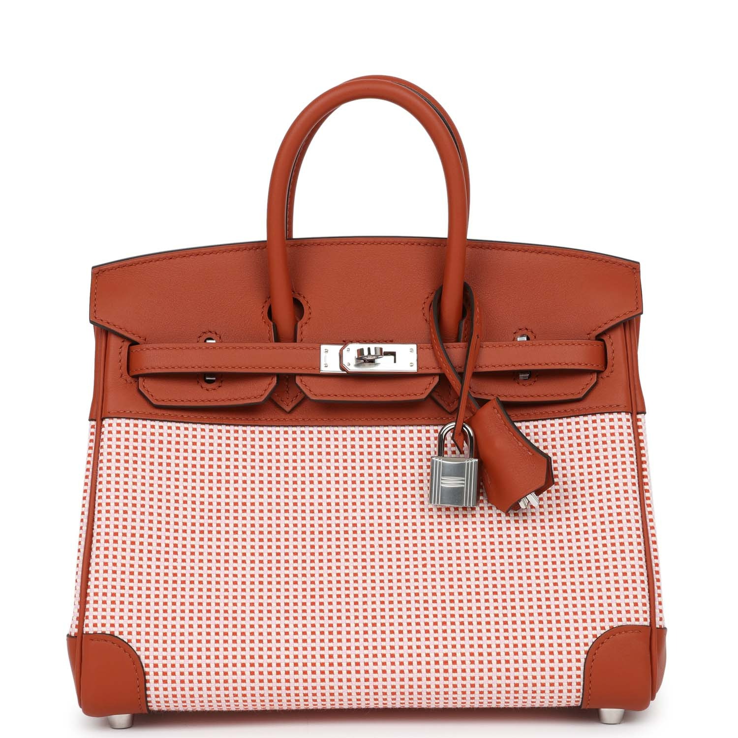 HERMES QUADRILLE BIRKIN 25 SANGUINE SWIFT AND TOILE PALLADIUM HARDWARE