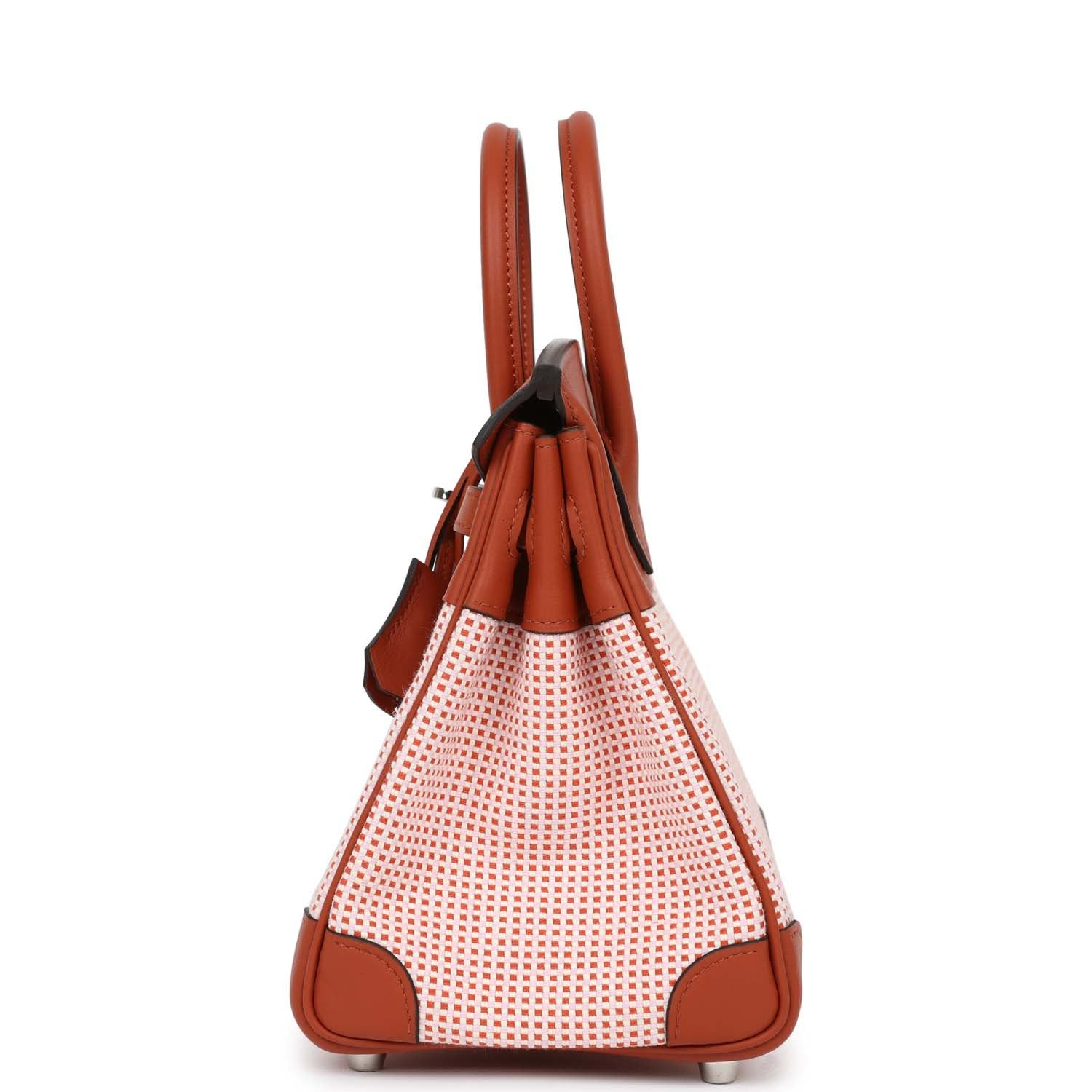 HERMES QUADRILLE BIRKIN 25 SANGUINE SWIFT AND TOILE PALLADIUM HARDWARE