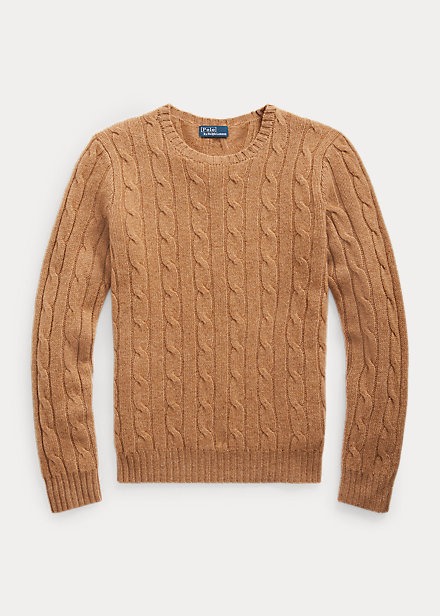 POLO RALPH LAUREN CABLE-KNIT CASHMERE SWEATER - CAMEL MELANGE