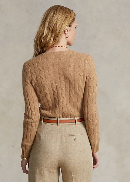 POLO RALPH LAUREN CABLE-KNIT CASHMERE SWEATER - CAMEL MELANGE