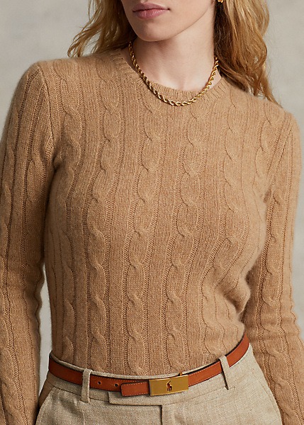 POLO RALPH LAUREN CABLE-KNIT CASHMERE SWEATER - CAMEL MELANGE