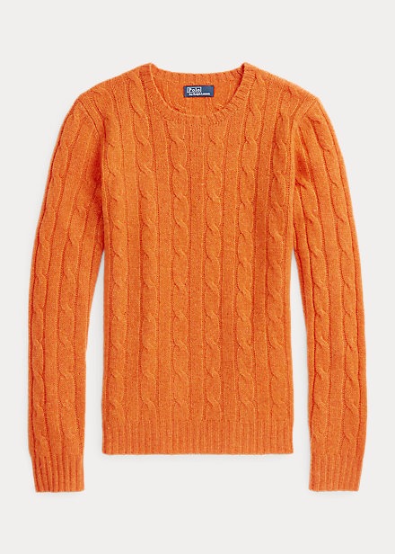 POLO RALPH LAUREN CABLE-KNIT CASHMERE SWEATER - FLANNEL ORANGE MELANGE