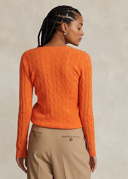 POLO RALPH LAUREN CABLE-KNIT CASHMERE SWEATER - FLANNEL ORANGE MELANGE